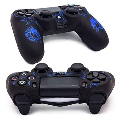 Skin for PS4 Controller, BRHE Anti-Slip Grip Silicone Cover | Protector Case Compatible with PS4 Slim/ Pro Wireless/Wired Gamepad Controller with 2 Dragon Carving Thumb Grip Caps - color: Blue