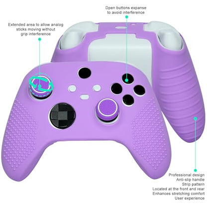 Anti-Slip Purple Controller Skin,Studded Edition Protective Silicone Cover Skin Grips Compatible with Xbox Series X/S Controller and 6 PCS Thumb Grips Caps. - color: Purple