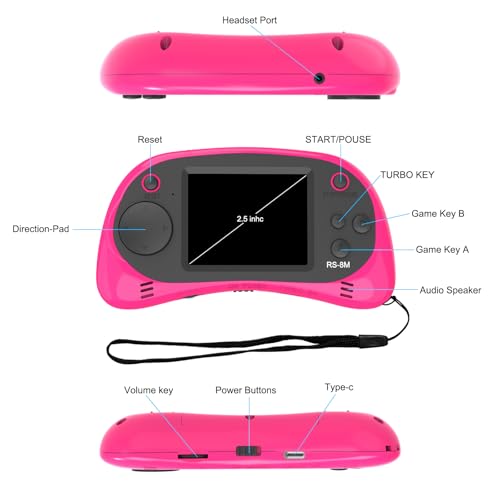 Kids Handheld Portable Video Game Player with 200 Games - 16 Bit 2.5 Inch IPS Screen Mini Retro Electronic Machine for Boys Girls - style: Pink