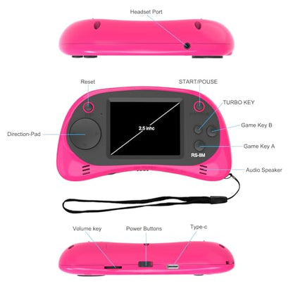 Kids Handheld Portable Video Game Player with 200 Games - 16 Bit 2.5 Inch IPS Screen Mini Retro Electronic Machine for Boys Girls - style: Pink