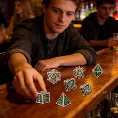 Metal Dice Set, Octopus Pattern, 7pcs Polyhedral Metal DND Dice Set, DND Starter Set, D&D Gifts with Gift Bag, Role Playing Board Games Accessories, Red Copper Border Green - color: Green With Gift Bag