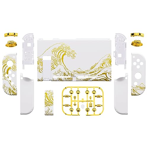 eXtremeRate DIY Replacement Shell Buttons for Nintendo Switch, Back Plate for Switch Console, Housing with Full Set Buttons for Joycon Handheld Controller - The Great Golden Wave Off Kanagawa - White - color: The Great Wave Off Kanagawa - White