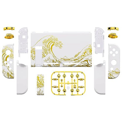 eXtremeRate DIY Replacement Shell Buttons for Nintendo Switch, Back Plate for Switch Console, Housing with Full Set Buttons for Joycon Handheld Controller - The Great Golden Wave Off Kanagawa - White - color: The Great Wave Off Kanagawa - White