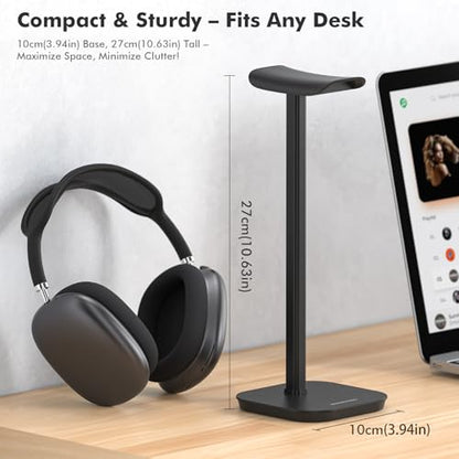 Headphone Stand, Desktop Headset Holder Heavy Base Desk Earphone Stand Aluminum Gaming Headset Hanger Rack for AirPods Max, AirPods, AirPods Pro, Sony, Beats, Bose, Razer and More(Black) - color: Black