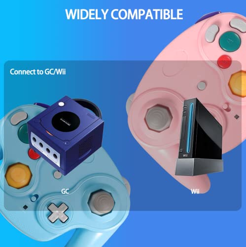 PGYFDAL Wireless Game Cube Controller, 2 Pieces 2.4G Wireless Classic Gamepad with Receiver Adapter for Wii Game Cube NGC GC (Pink and Blue) - color: Pink&Blue