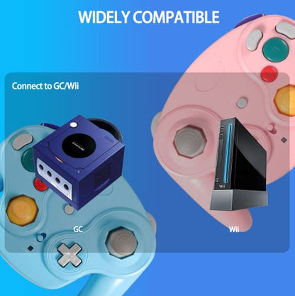 PGYFDAL Wireless Game Cube Controller, 2 Pieces 2.4G Wireless Classic Gamepad with Receiver Adapter for Wii Game Cube NGC GC (Pink and Blue) - color: Pink&Blue