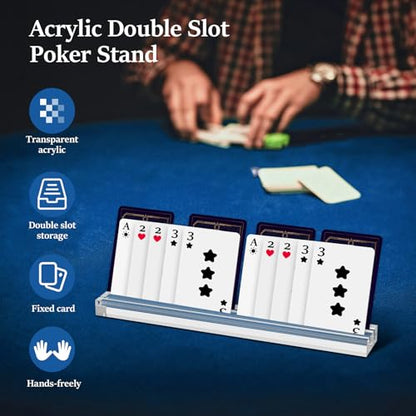 Set of 4 Clear Acrylic Playing Card Holders, Dual Groove Racks for Tabletop Cards, Playing Card Racks Stands with 2 Card Slots, Non Slip Card Deck for Bridge Canasta Strategy Card
