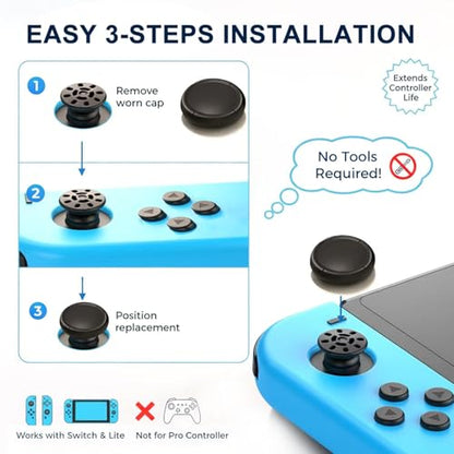 Ferkurn Joystick Replacement Cap Thumb Grip for Switch OLED Joycon & Switch Lite, Joycon Grip Button Stick Cover 3D Analog Cap Skin Replacement Part Repair Kit Accessories, 6PCS - color: Black