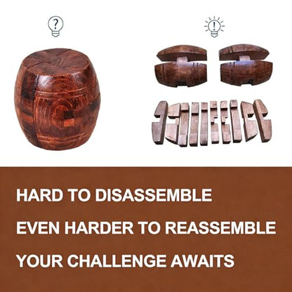 Wooden Brain Teaser Puzzles for Adults - Challenging 3D IQ Logic Games for Teens 14+, Stress Relief Desk Toys & Office Decor, Unique Gifts for Men, Women, Seniors (Barrel) - style: Barrel