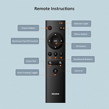 Zoom Certified, NexiGo N970P 4K Webcam, Onboard Flash Memory, Al-Powered Auto-Framing, Adjutable Field of View, Sony Sensor, Dual AI Noise-Cancelling Mics, Works with Teams/Zoom/Webex/Google - style: Webcam 4K with Remote
