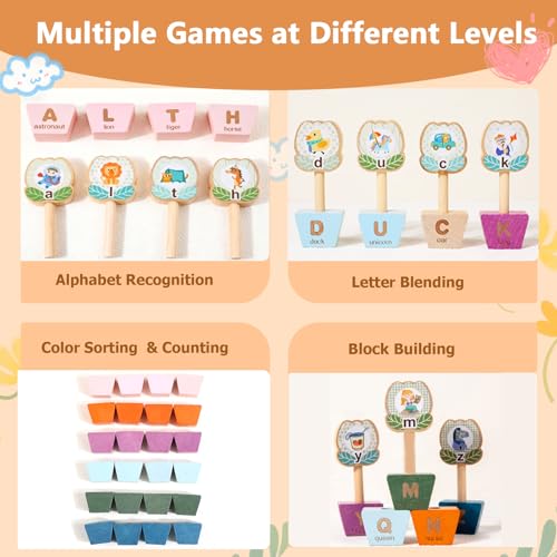 Matching Game,Wooden Alphabet Puzzles for Toddlers,ABC Letters Sorting Toy Montessori Preschool Learning Toy Gift for Kids 3+(with Storage Bag)