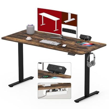 SANODESK Electric Standing Desk with Desk Clamp Power Strip 48"x 24" Whole-Piece Desktop Height Adjustable Stand Up Desk with Cable Management Sit Stand Home Office Desk Black Frame/Rustic Brown Top - color: Black Frame+rustic Brown Top, size: 48"x24"