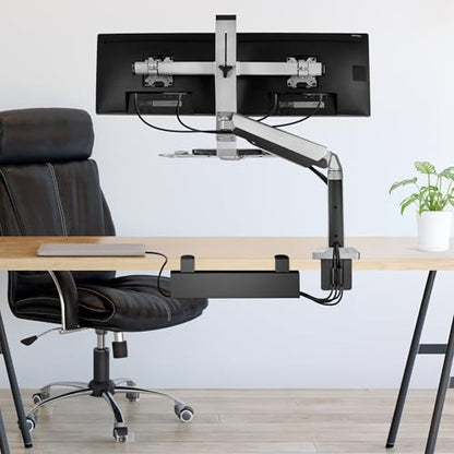 Mount-It! Under Desk Cable Management Tray – Clamp-On No-Drill Metal Cable Management Tray for Desk & Standing Desk, Wire & Cord Organizer for Power Strips, Glass Desks – 23.6” Black