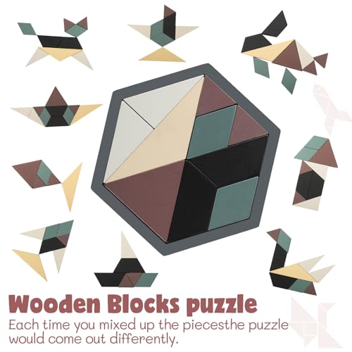 Yunsailing 3 Pack Large Wooden Blocks Puzzles Hexagon Tangram Puzzle Wooden Russian Brain Puzzles for Adult Challenge Teasers Geometric Jigsaw Logic Iq STEM Educational Gift Graduation(Modern) - style: Modern