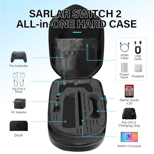 sarlar Carrying Case for Nintendo Switch 2 2025, Switch 2 Crossbody Sling Hard Bag for Joy-Con 2, Charging Grip, Strap, Dock, Pro Controller, AC Adapter Accessories, Ideal for Travel Storage