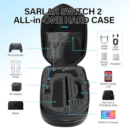 sarlar Carrying Case for Nintendo Switch 2 2025, Switch 2 Crossbody Sling Hard Bag for Joy-Con 2, Charging Grip, Strap, Dock, Pro Controller, AC Adapter Accessories, Ideal for Travel Storage