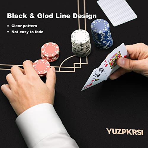 YUZPKRSI 70 x 35 Inch Texas Hold'em Poker Mat Waterproof, 8 Players Poker Table Mat Water Repellent, Portable Poker Table Top Topper with Thicken Carrying Bags for Poker Games, Blackjack, Casino - color: 70 X 35 Inch-gold&black