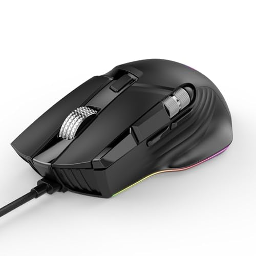 PUSOKEI RGB Gaming Mouse, 11 Programmable Buttons 7 RGB Lighting Modes Ergonomic Design, with 1200 to 12400 DPI 1000Hz Polling Rate and 20 Macro Slots, for PC Computer Gaming