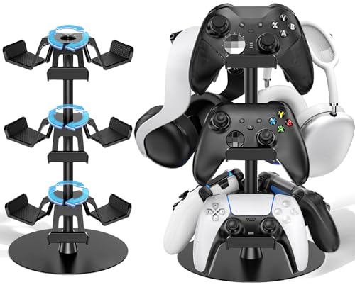 Kosker Headset Stand 3 Tiers for Desk, Rotatable Gaming Controller Stand for PS5/PS4/Xbox/Switch2/PS Portal/Phone, Universal PC Gamer Gift Accessory Controller/Headphone Holder for 9 Packs Controller - color: Black-3 Tiers