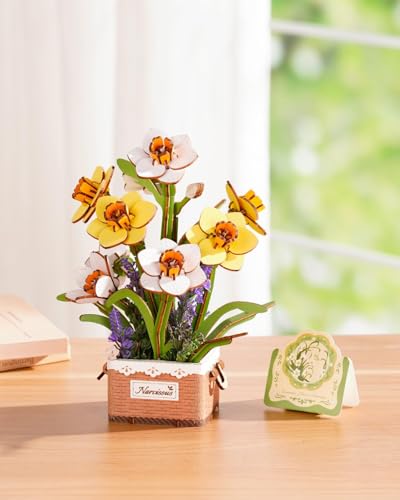 Rowood 3D Puzzles for Adults,Mother's Day DIY Wooden Flower Narcissus Craft Kit,Artificial Flower Botanical Collection,Christmas Birthday Decoration Centerpiece for Table - style: Narcissus