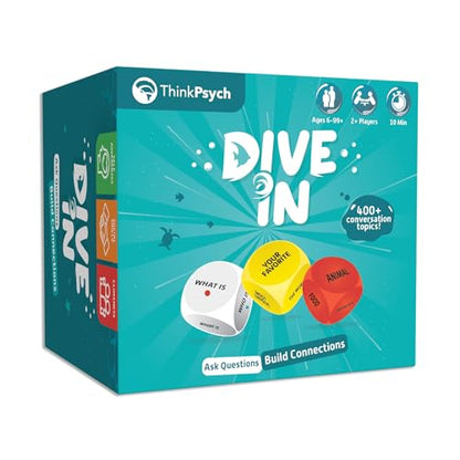 ThinkPsych Dive in - SEL Conversation Dice Game with 400+ Topics | Therapy Games for Kids & Teens | Social Emotional Learning for Home & School | Play Therapy & Counseling Toys | Ages 6-99