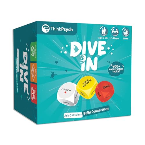ThinkPsych Dive in - SEL Conversation Dice Game with 400+ Topics | Therapy Games for Kids & Teens | Social Emotional Learning for Home & School | Play Therapy & Counseling Toys | Ages 6-99