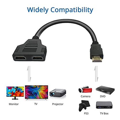 BATU HDMI Splitter Adapter Cable - Hdmi Splitter 1 in 2 Out Male to Dual Female 1 to 2 Way for HD, LED, LCD, TV, Support Two The Same TVs at The Same Time Mirror Only