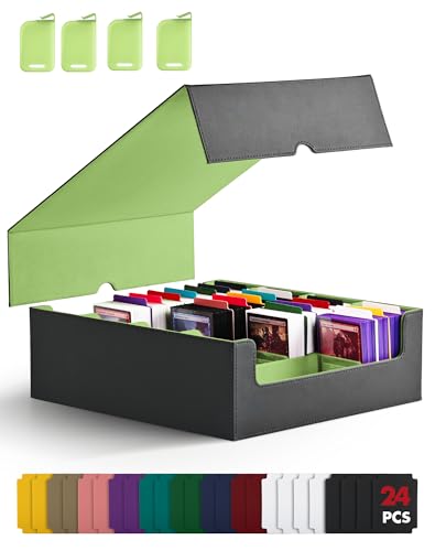 ZLCA Card Storage Box for MTG PTCG, Commander Deck Box Holds 3200+ Cards, Trading Card Storage Case with 4 Stoppers, Card Organizer for TCG Sport Cards(Black&Green) - color: Black&Green