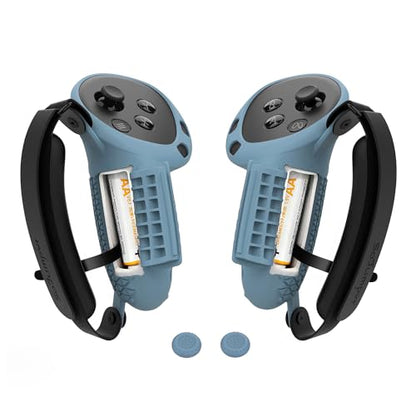 Controller Grips Cover Compatible with Meta Quest 3S/Quest 3 Accessories, Hand Strap with Battery Opening, Knuckle Straps with Widen and Thicken Sponge(Not for Charging Dock) (Fog Blue) - color: Fog Blue