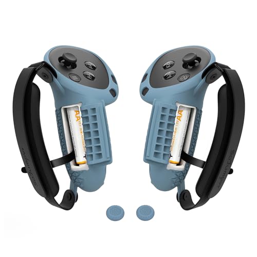 Controller Grips Cover Compatible with Meta Quest 3S/Quest 3 Accessories, Hand Strap with Battery Opening, Knuckle Straps with Widen and Thicken Sponge(Not for Charging Dock) (Fog Blue) - color: Fog Blue