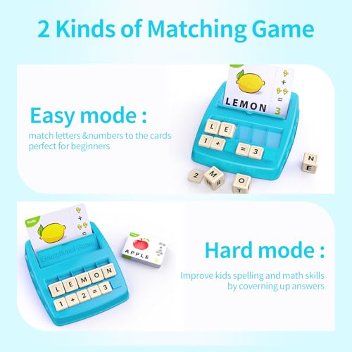 Educational Toys Learning Games for Kids 3-8, Matching Letter Spelling Early Math Game for Preschool& Kindergarten Kids Boys and Girls Light Blue ，Christmas Birthday gift for 4 5 6 7 boys girls - color: Light Blue