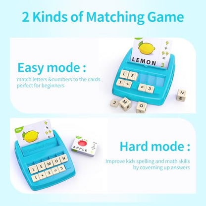 Educational Toys Learning Games for Kids 3-8, Matching Letter Spelling Early Math Game for Preschool& Kindergarten Kids Boys and Girls Light Blue ，Christmas Birthday gift for 4 5 6 7 boys girls - color: Light Blue