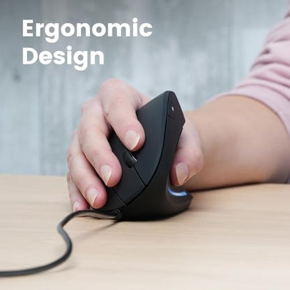 Perixx PERIMICE-513C Wired Vertical USB-C Mouse, 6 Buttons, Adjustable 1000/1600 DPI, Right-Handed, 5.9ft Cable, Black - style: USB Type-C