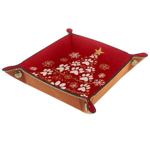 Christmas Tree Paw Dice Tray Folding Square PU Leather Dice Rolling Tray | Portable Dice Trays for Dice Games Like RPG, DND and Other Table Games, Folded 4.5x4.5x1.2inch - color: Christmas Tree Paw