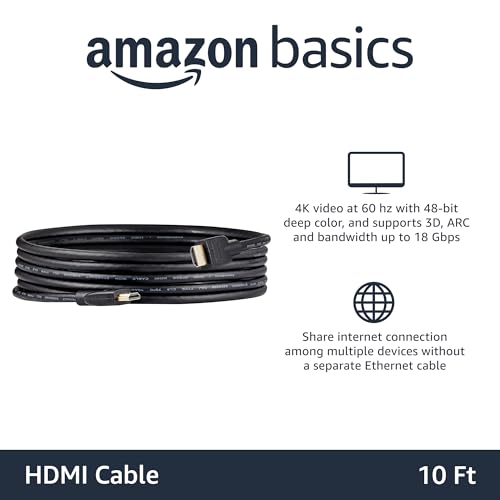 Amazon Basics High-Speed 4K HDMI 2.0 Cable, 3-Pack, 10ft, 4K@60Hz, 18Gbps, 2160p, 48 bit, Compatible with TV/PS5/Xbox/Roku/Blu-ray, Ethernet, Black - size: 10 Feet, style: 3-Pack