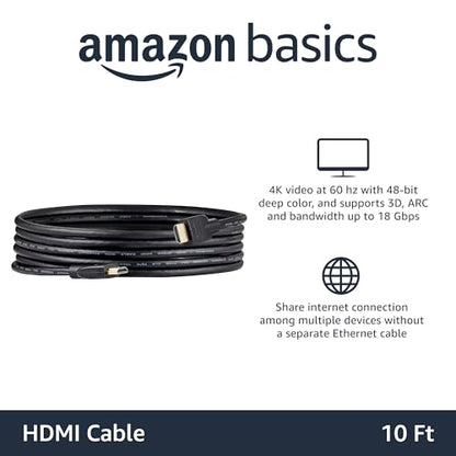 Amazon Basics High-Speed 4K HDMI 2.0 Cable, 3-Pack, 10ft, 4K@60Hz, 18Gbps, 2160p, 48 bit, Compatible with TV/PS5/Xbox/Roku/Blu-ray, Ethernet, Black - size: 10 Feet, style: 3-Pack