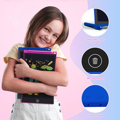 TECJOE 10 Inch 2 Pack LCD Writing Tablet for Kids, Mess Free Drawing Tablet | Colorful Drawing Pad, Travel Road Trips Essential, Quiet Time, Learning Toys Birthday Gifts for Boys Girls Ages 3-8 - color: Dark Blue Magenta