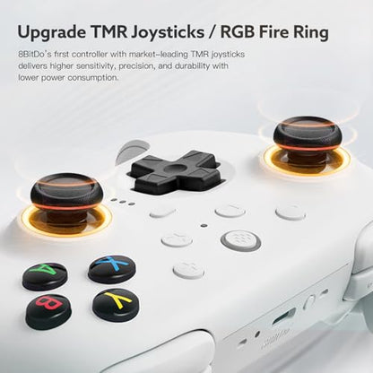 8Bitdo Ultimate 2 Wireless 2.4G Controller (White) | For Windows PC, Apple, Steam & Android, TMR Joystick, Star-Ring RGB Lights, Adjustable Trigger Locks, Charging Dock Included - color: White