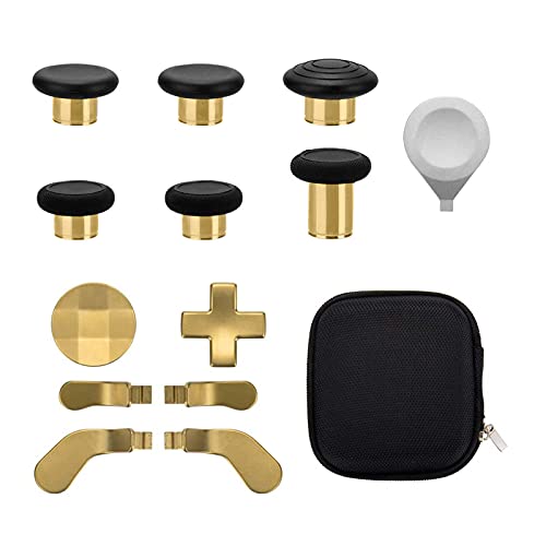 13 in 1 Metal Thumbsticks for Xbox One Elite Series 2, Elite Series 2 Controller Accessory Parts, Gaming Accessory Replacement, Metal Mod 6 Swap Joystick, 4 Paddles, 2 D-Pads, 1 Tool (Plating Gold) - color: Gold