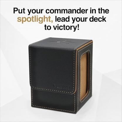 MTG Deck Box with Commander Display, Fits TCG Cards (Black＆Brown) | Holds 120 Single/100 Double-Sleeved Cards, Fit MTG/PTCG/OPTCG Cards, Strong Magnet, PU Leather, With 2 Dividers & 1 Toploader - color: Black＆Brown