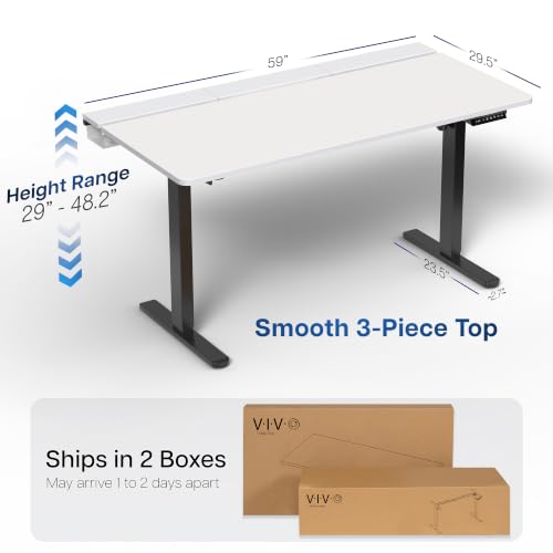 VIVO White 60 x 30 in Standing Desk, DESK-KIT-1B6-P3W | Electric, Holds 220 lbs, Sit Stand, Height Adjustable, Cable Tray, Full-Size Mouse Pad, Office Furniture, Black Frame - color: White Top / Black Frame, size: 60 x 30