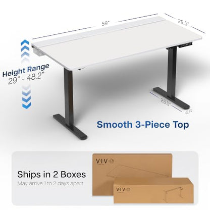 VIVO White 60 x 30 in Standing Desk, DESK-KIT-1B6-P3W | Electric, Holds 220 lbs, Sit Stand, Height Adjustable, Cable Tray, Full-Size Mouse Pad, Office Furniture, Black Frame - color: White Top / Black Frame, size: 60 x 30