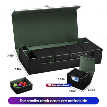 Card Case Holds 800+ Sleeved Cards - MTG, Uno, YuGiOh & More - TCG Deck Box with Strong Magnet Closure (Black/Green) - color: A-Black/Green - 800 Cards