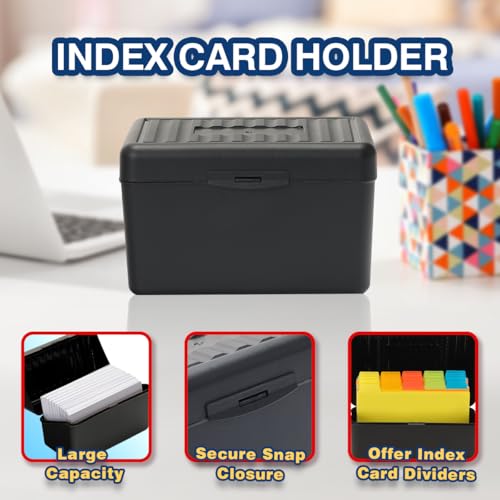 H4D Index Card Holder 4x6 Inches with 25 Plastic Dividers, Black - color: Black, size: 4x6 inch
