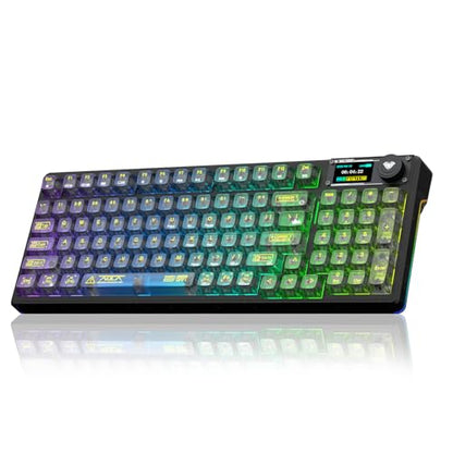 Aula F98Pro V3 Wireless Mechanical Keyboard with Screen & Knob,Tri-Mode Hot Swappable Computer Keyboards,10000mAh Battery,Clear Keycaps RGB Backlit Gasket Mount Black Gaming Keyboard for PC/Office - color: Black