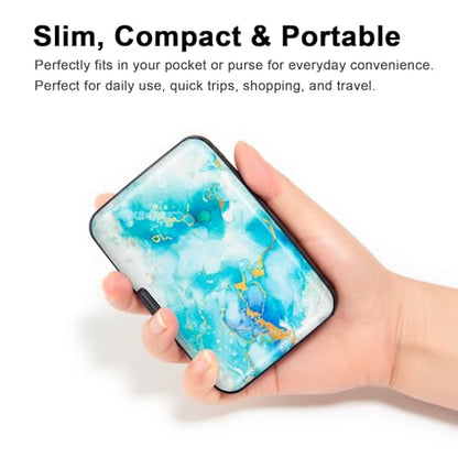 Credit Card Holder Small RFID Blocking Wallet Business Metal Slim Mini Aluminum Hard Case for Women Men - color: Alcohol Ink Fluid Painting