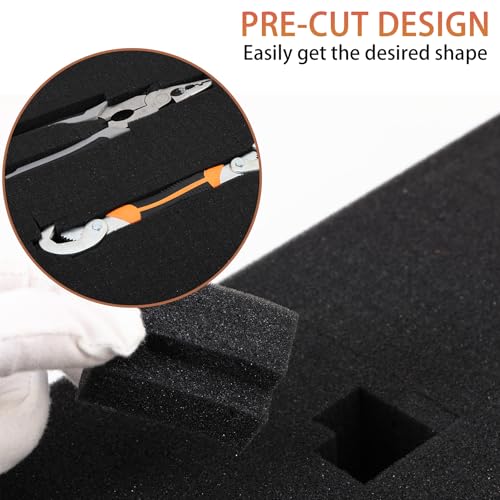 QDYMXUN Pre-Cubed Pick & Pluck Foam Sheets - 2-Pack (12"x12"x2") with 0.4" Bottom Padding, Polyurethane Apart Insert Pads Liners for Toolboxes, Storage Drawer and Crafts - size: 2Pack 12'' x 12'' x 2'' with 0.4" Bottom Padding