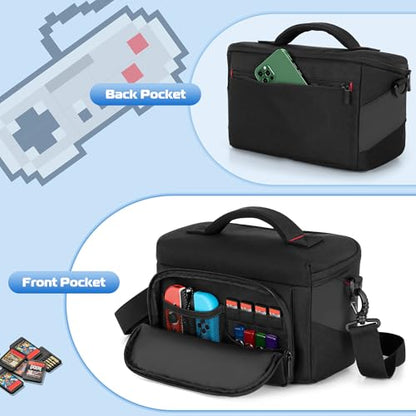 LUXJA Carrying Case Compatible with Nintendo Switch & Steam Deck, Black | Multiple Pockets Shoulder Bag for PlayStation Portal, ROG ally, Console Dock, Joy-Cons, Game Cards and More Accessories