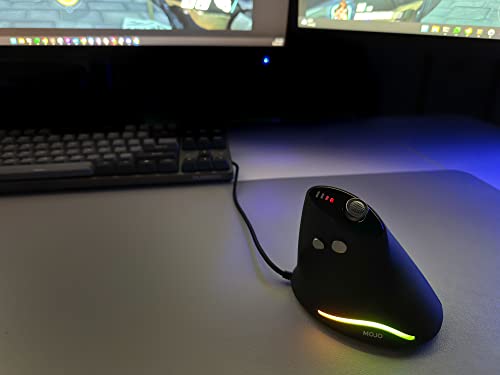 MOJO Silent Vertical Gaming Mouse - Ergonomic Mouse for PC Gaming w/ 4 Directional Joystick Buttons, Adjustable DPI (1000-10000), Custom Software, Macros, and More - style: Wired Vertical