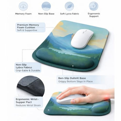 Ergonomic Memory Foam Mouse Pad with Wrist Support, Orange, Ultra-Smooth Surface, Anti-Slip Base (Mountain View, Medium) - color: Mountain View